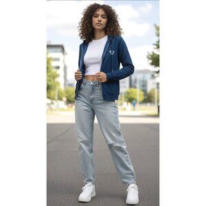 True Religion Full Zip Hoodie XS World Tour Graphic Logo Sweatshirt Lightweight